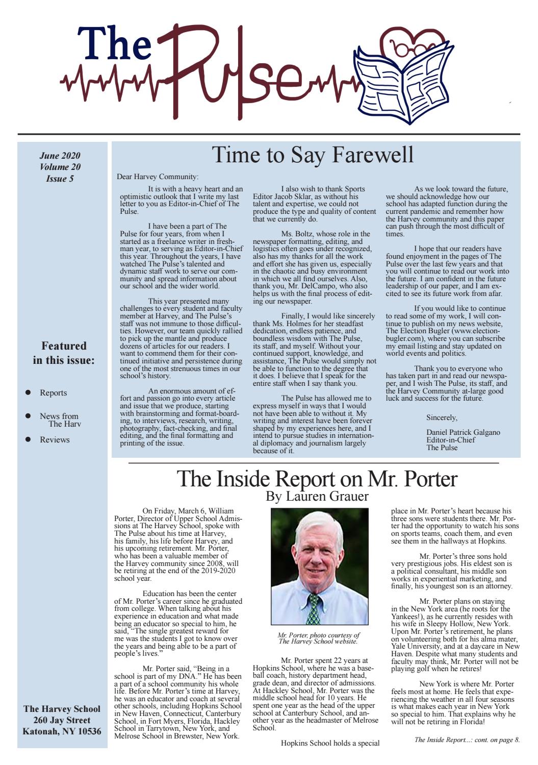 The Pulse June 2020 Volume 20 Issue 5 By The Harvey School Issuu