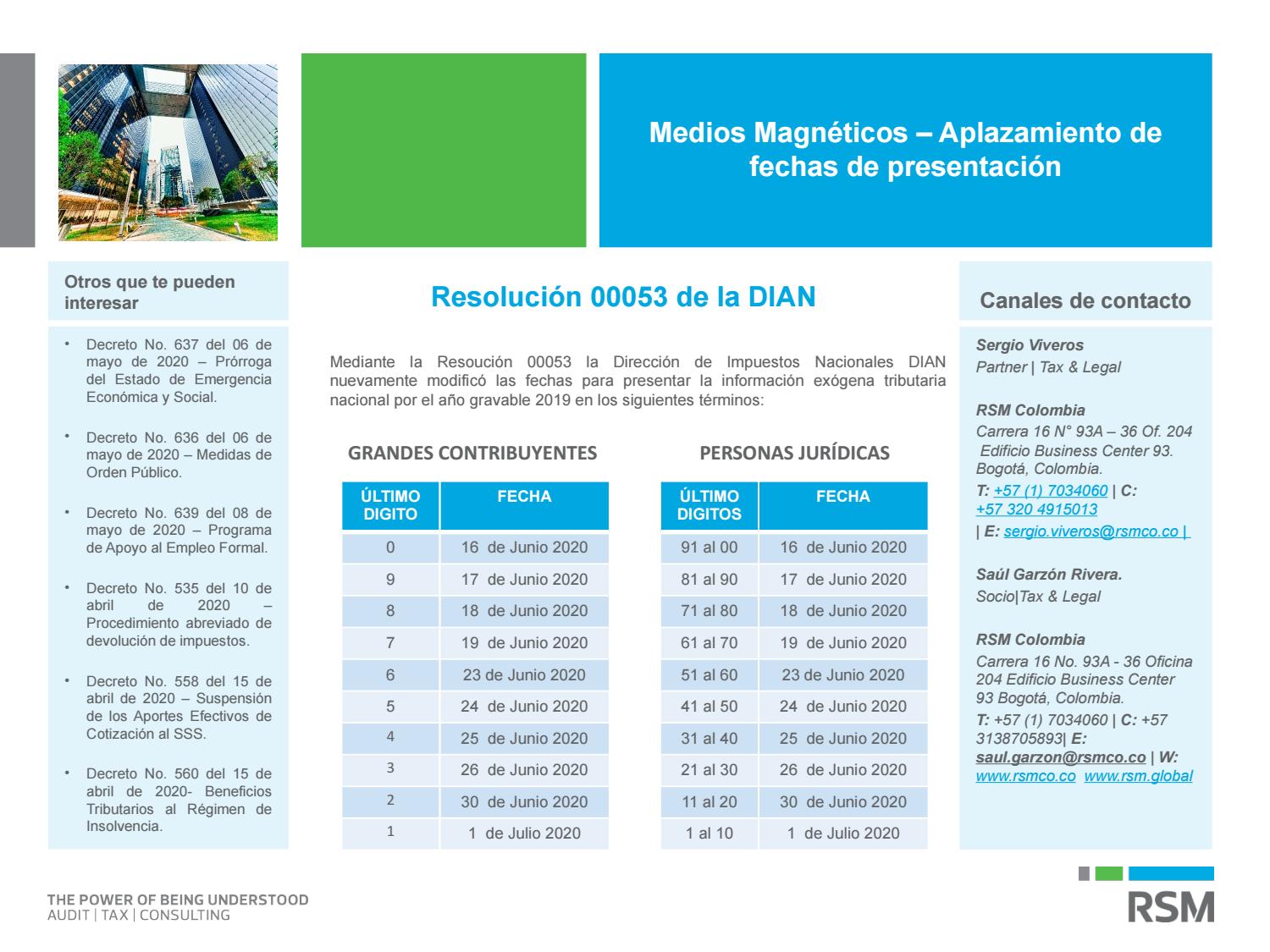 Comunicado No 26 Resoluci n 00053 De 2020 DIAN Aplazamiento De