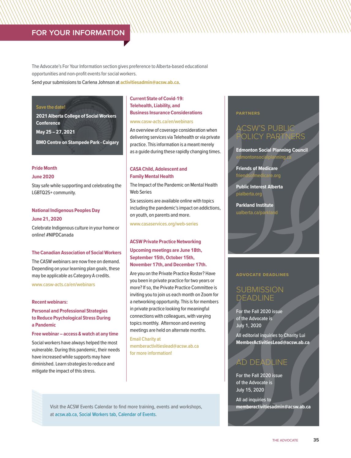The Advocate Summer 2020 by ACSW Issuu