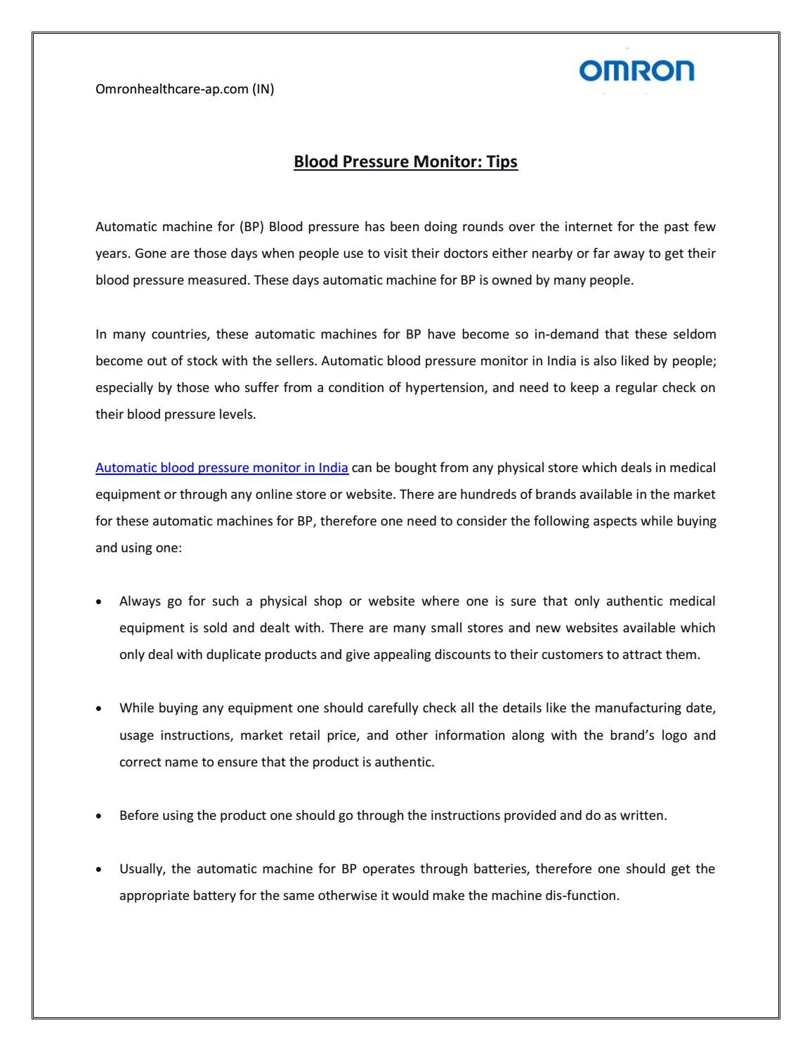Blood Pressure Monitor: Tips by Omron Healthcare - Issuu