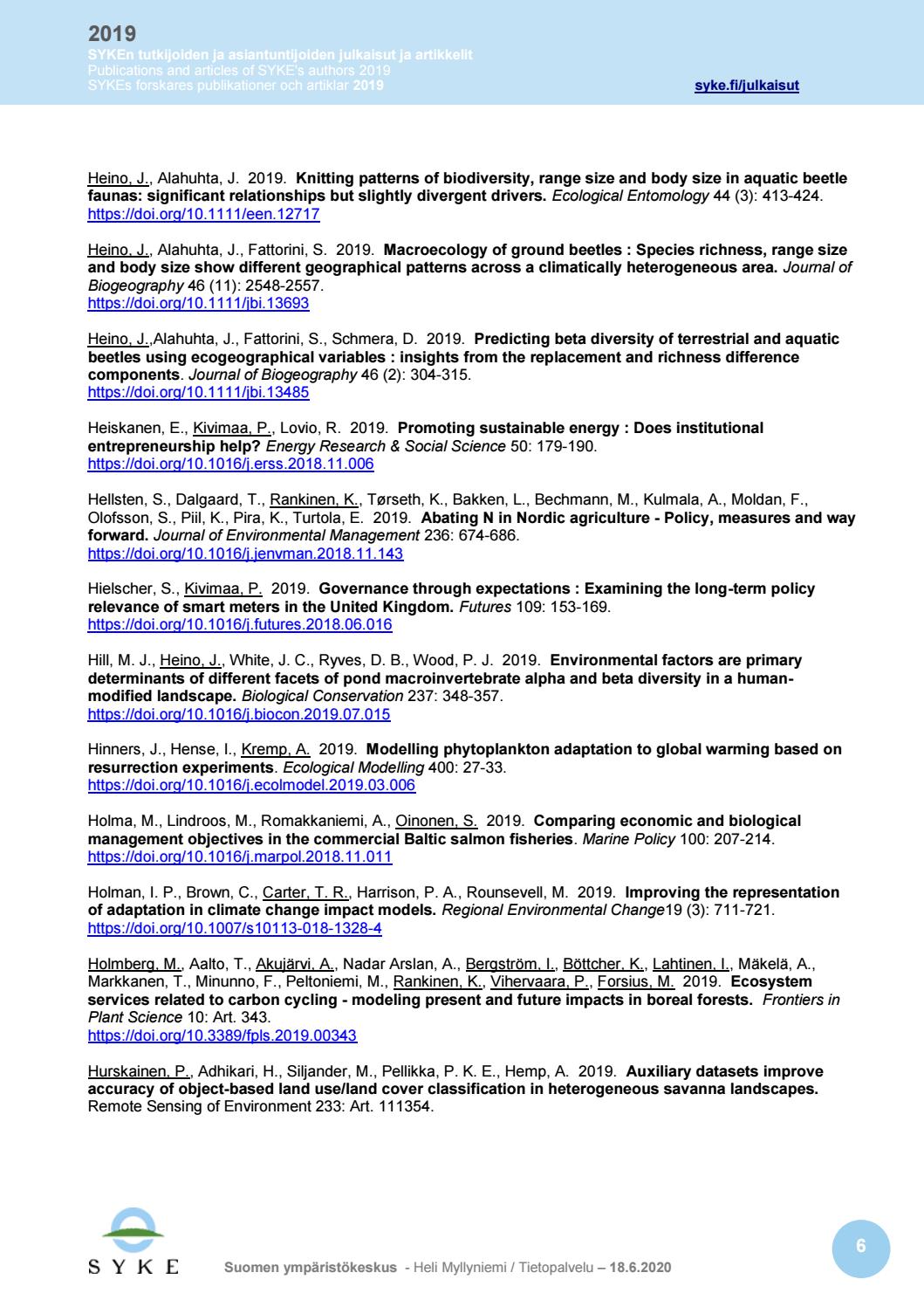 Syken Tutkijoiden Ja Asiantuntijoiden Julkaisut Ja Artikkelit 19 By Suomen Ymparistokeskus Finnish Environment Institute Finlands Miljocentral Issuu