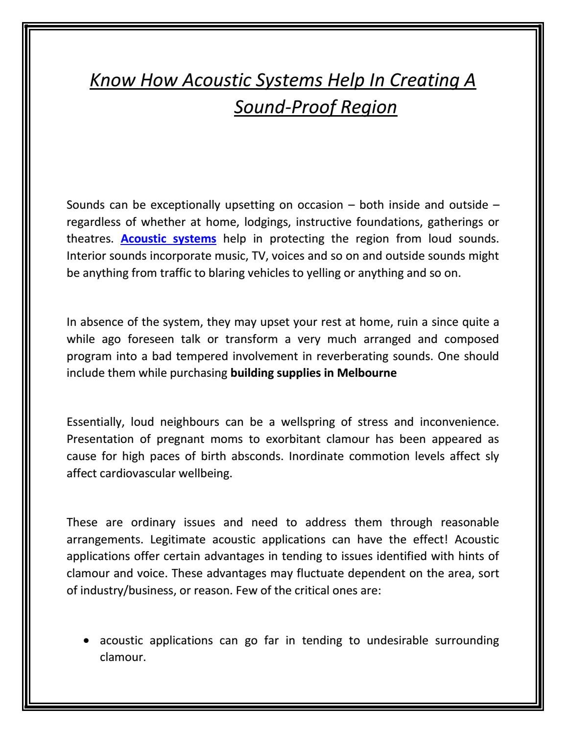 outside sound effect on Know How Acoustic Systems Help In Creating A Sound Proof Region By Building Materials Issuu