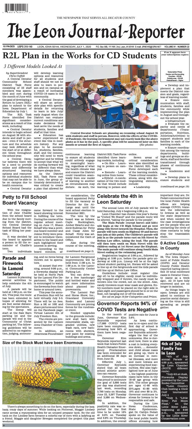 The Leon JournalReporter July 1, 2020 by Tonya Kunze Lindsey Issuu