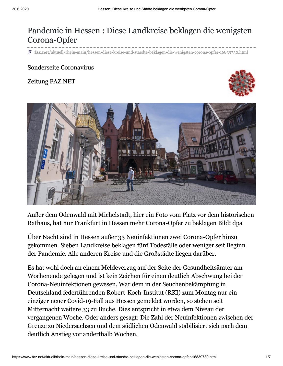 Ausser Dem Odenwald Hat Nur Frankfurt Mehr Corona Opfer Zu Beklagen By Tourvision Foundation Issuu