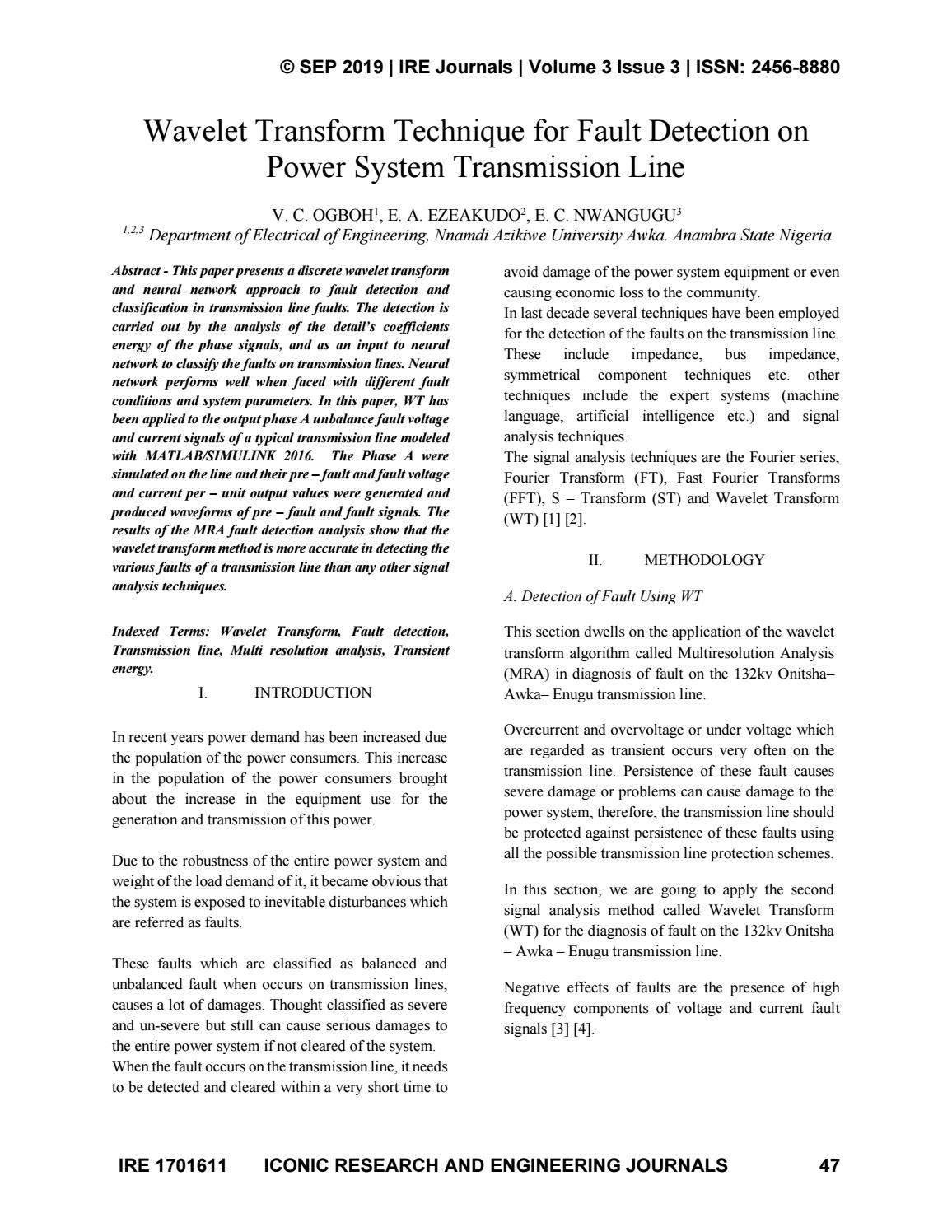 Wavelet Transform Technique For Fault Detection On Power System