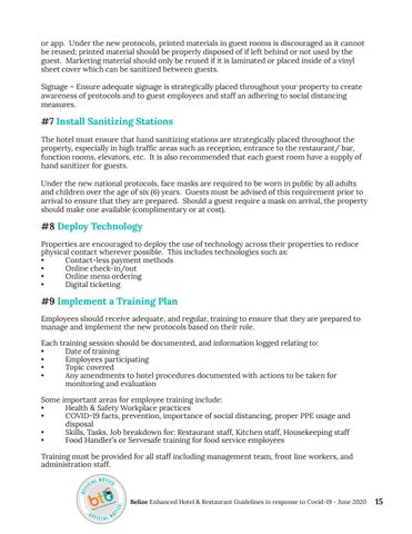 Belize's Enhanced 酒店 × 餐饮 Guidelines in response to Covid-19 - June 2020 第 15 页