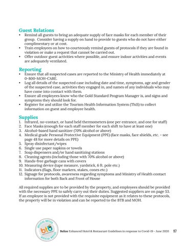 Belize's Enhanced 酒店 × 餐饮 Guidelines in response to Covid-19 - June 2020 第 17 页