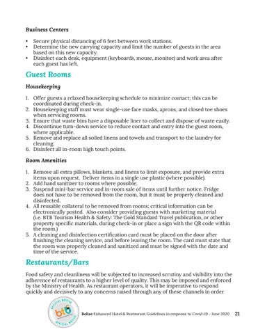 Belize's Enhanced 酒店 × 餐饮 Guidelines in response to Covid-19 - June 2020 第 21 页