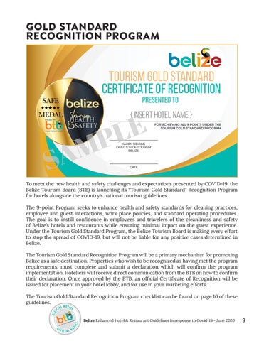 Belize's Enhanced 酒店 × 餐饮 Guidelines in response to Covid-19 - June 2020 第 9 页