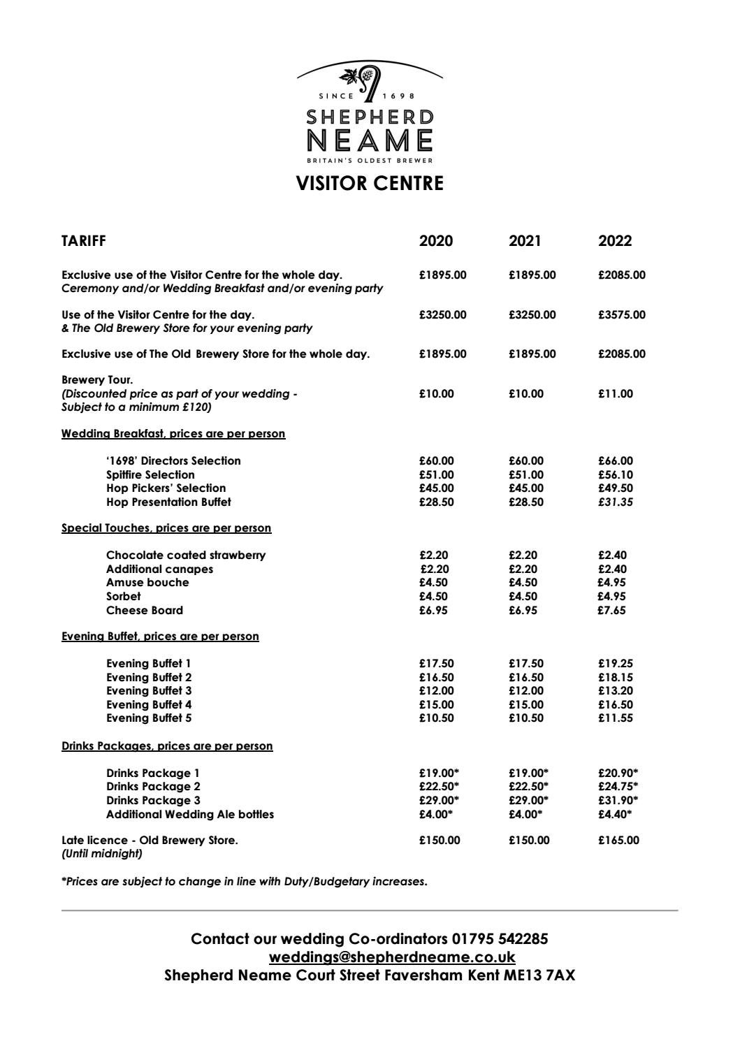 Shepherd Neame Visitor Centre Wedding Tariff by Shepherd Neame Issuu