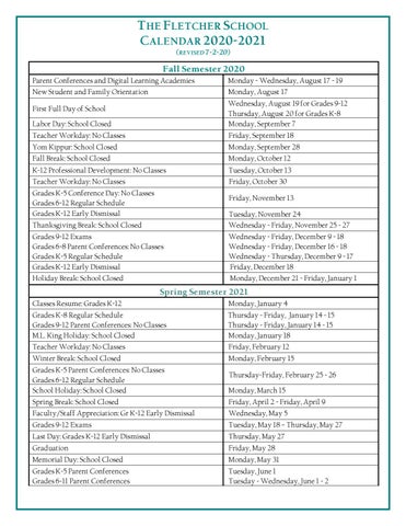 The Fletcher School Academic Calendar 2020-2021 by thefletcherschool - Issuu