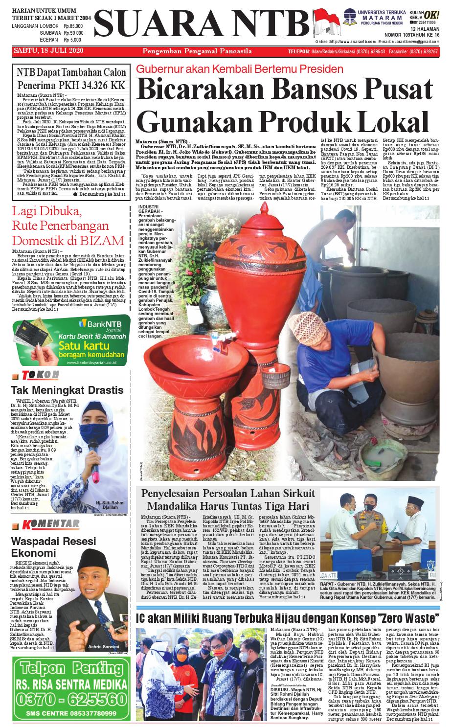 Edisi Sabtu 18 Juli 2020 Suara Ntb By E Paper Kmb Issuu
