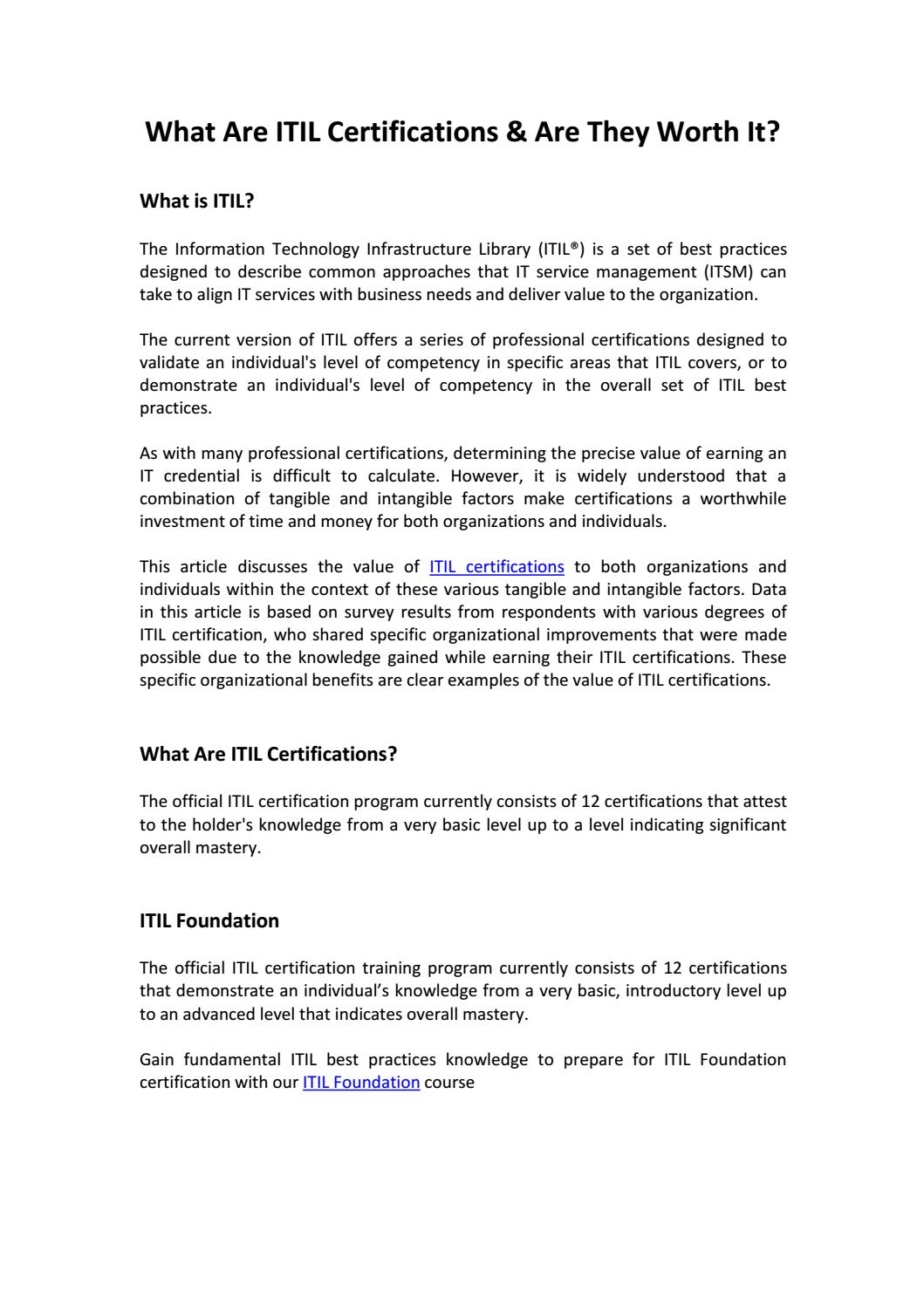 What Are ITIL Certifications & Are They Worth It? by vanya_david Issuu