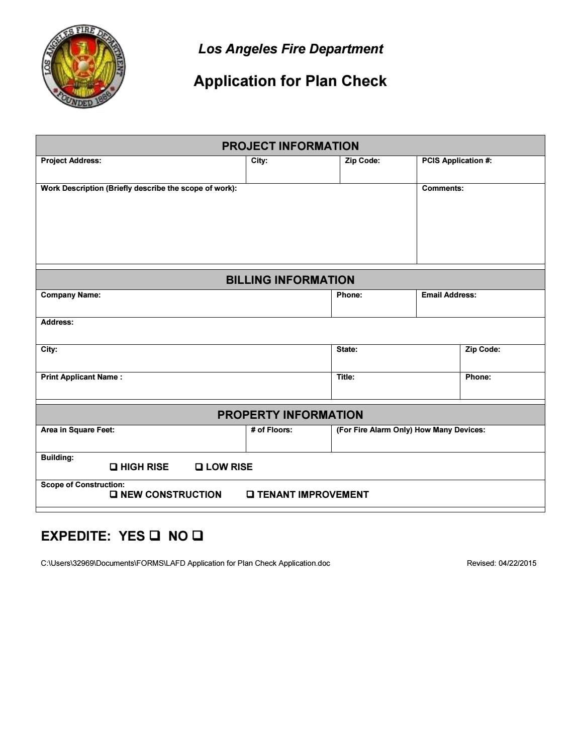 Fire/Life Safety Plan Check Application 7/23/20 by Los Angeles Fire