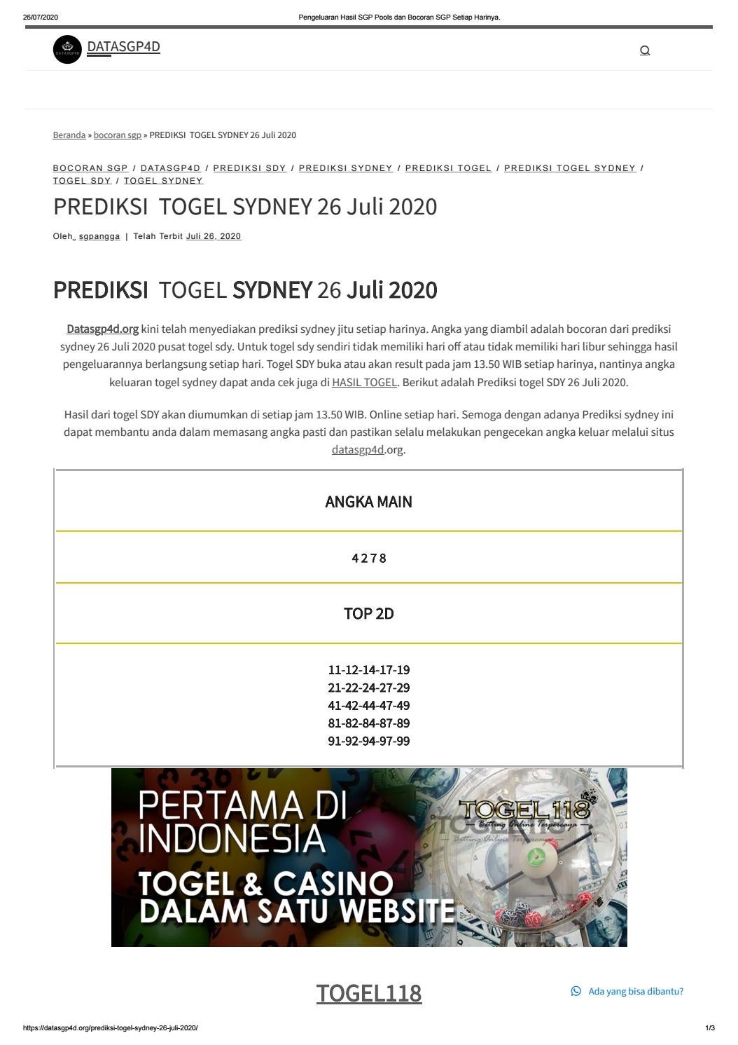 Prediksi Togel Sydney 26 Juli 2020 By Olivia Issuu