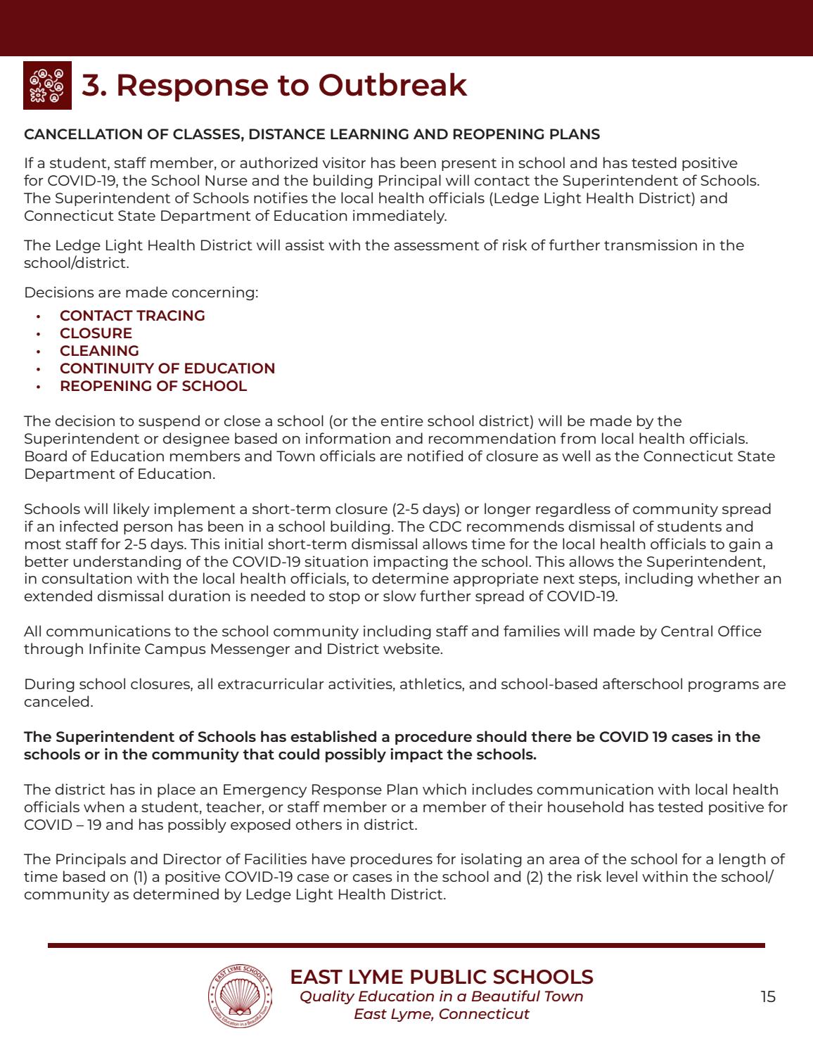 East Lyme Public Schools Roadmap to Reopening Plan by East Lyme Public