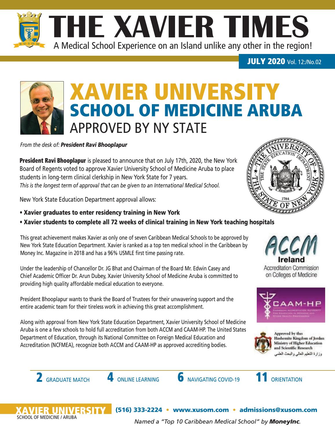 Xavier Times July 2020 by Xavier University School of Medicine Issuu