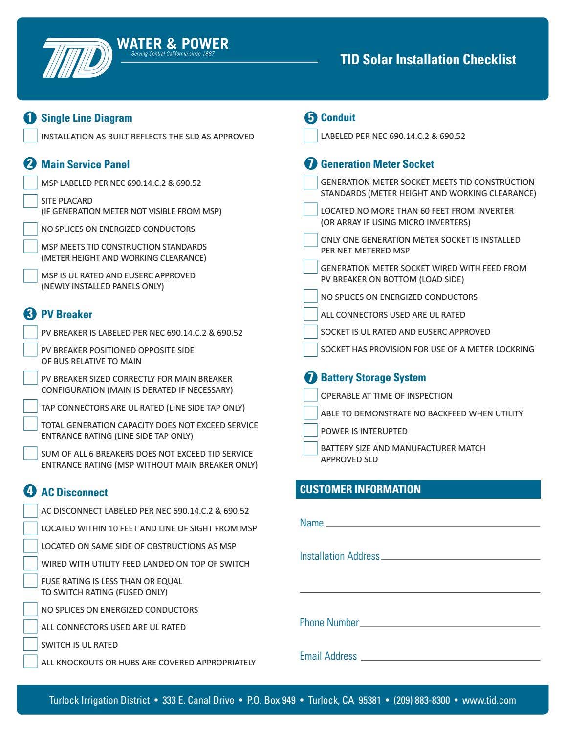TID Solar Installation Checklist by Turlock Irrigation District - Issuu
