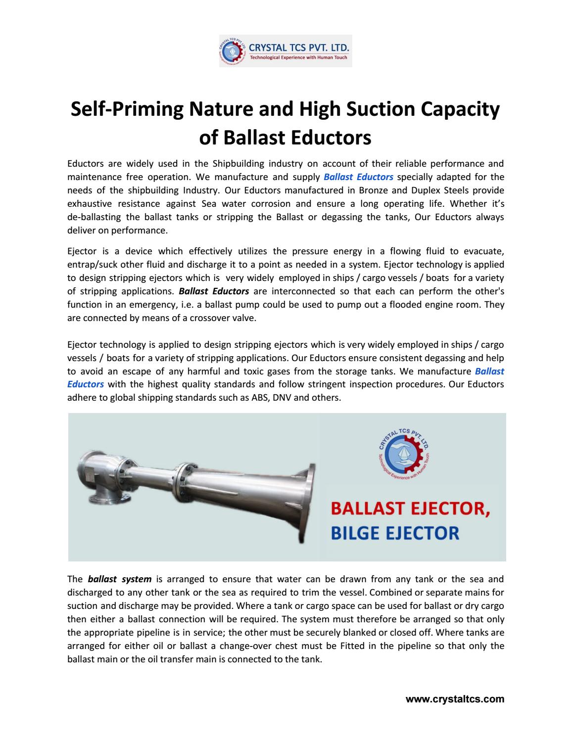 SelfPriming Nature and High Suction Capacity of Ballast Eductors by