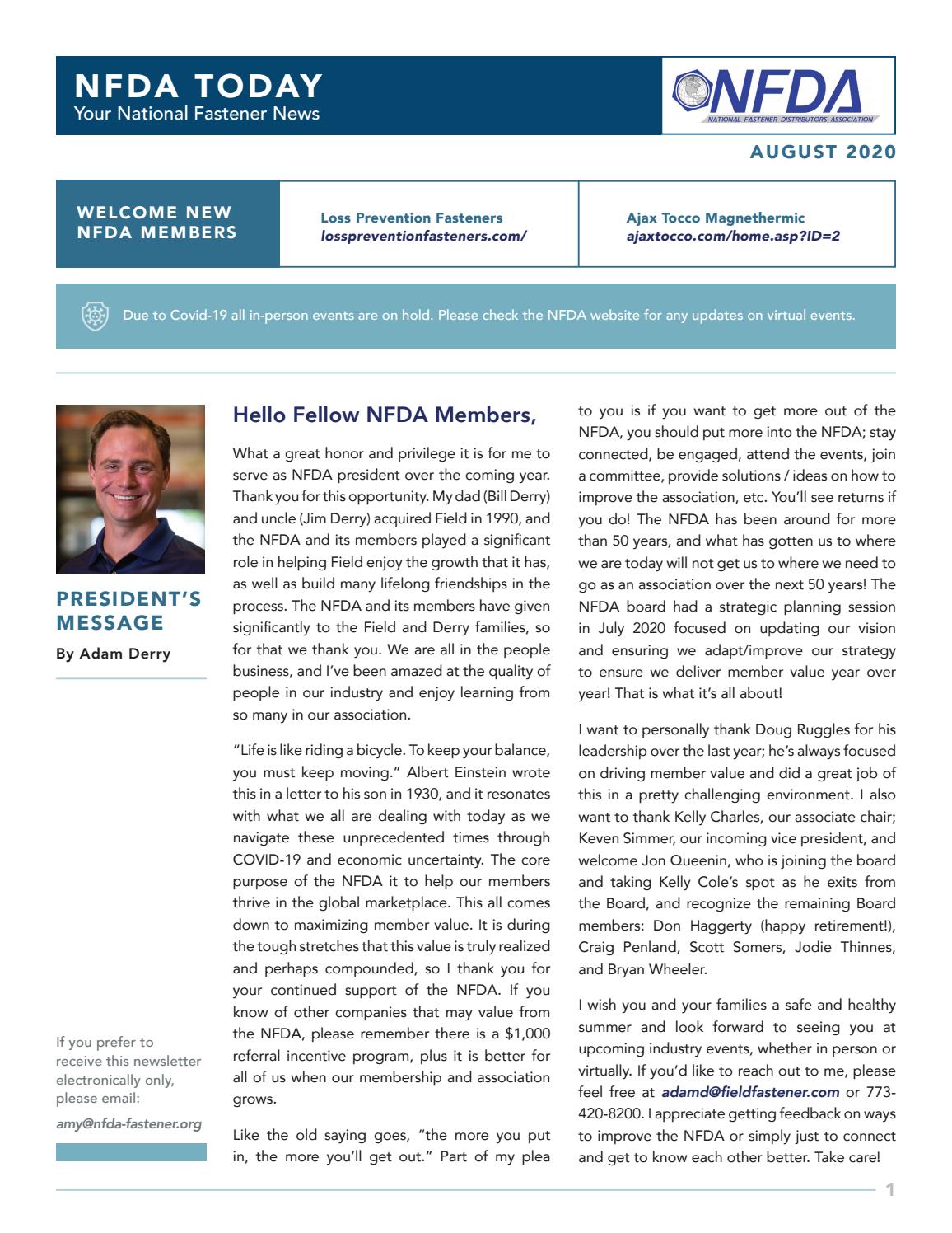August 2020 NFDA Today by National Fastener Distributors Association