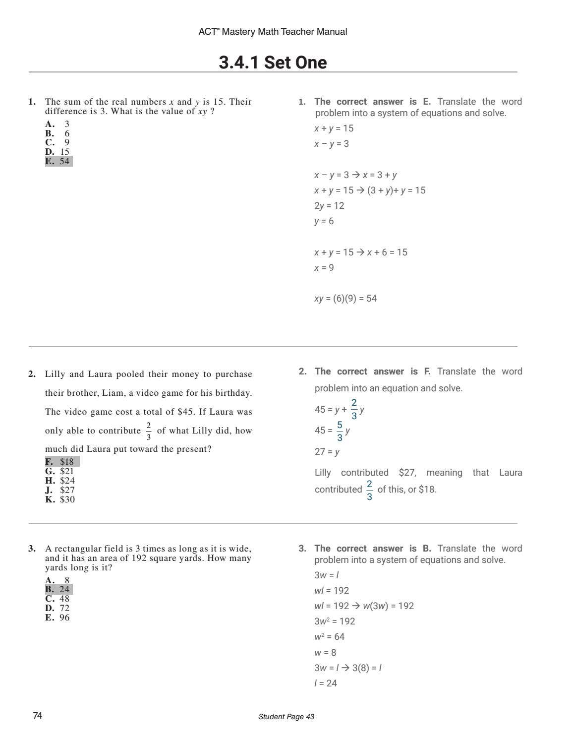 ACT Mastery - Math - Teacher Manual Part 1 eBook by MasteryPrep - Issuu