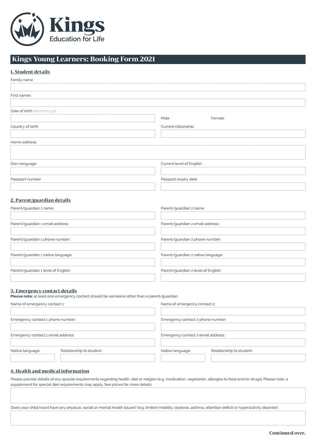 Kings Young Learners booking form 2020 by Kings Education Issuu