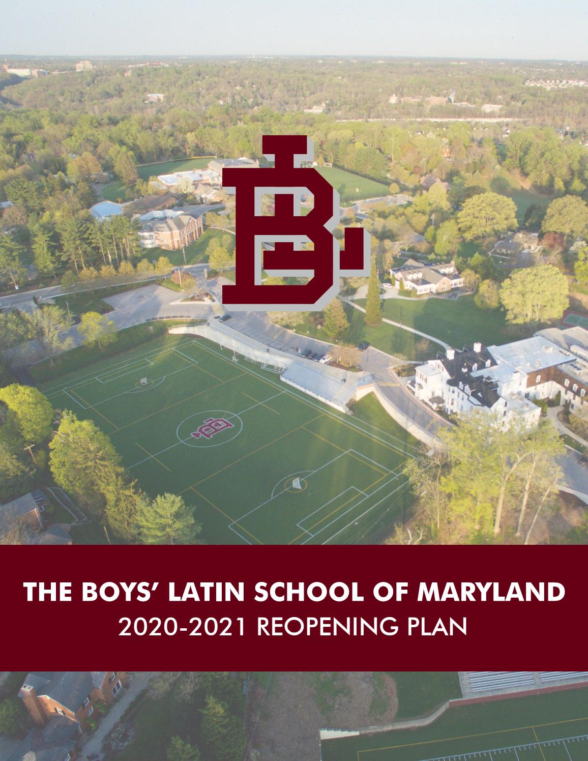 The Boys' Latin School of Maryland 20202021 Reopening Plan by