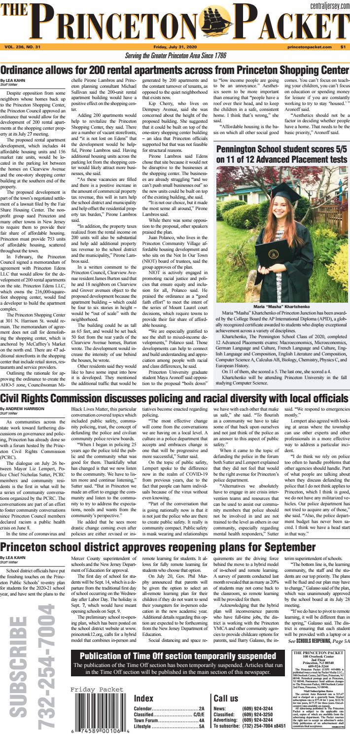 Princeton Packet | 7-31-2020 by centraljersey.com - NEWSPAPERS - Issuu