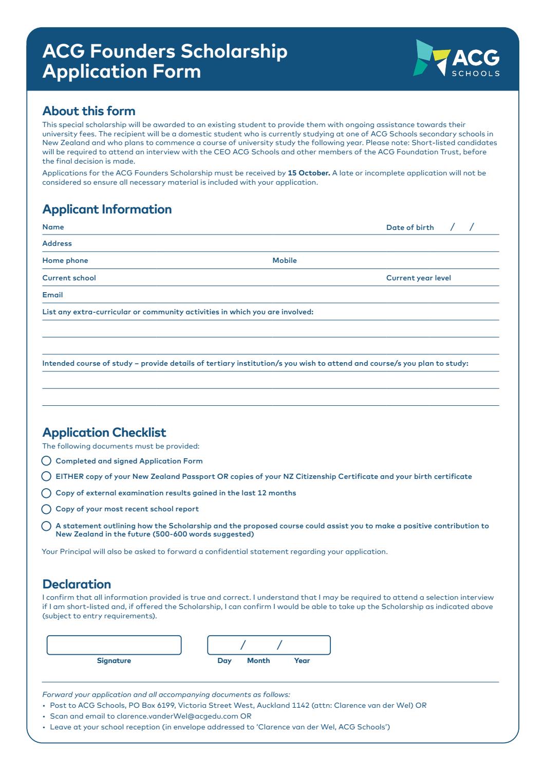 ACG Founders Scholarship Application Form by ACG Schools Issuu