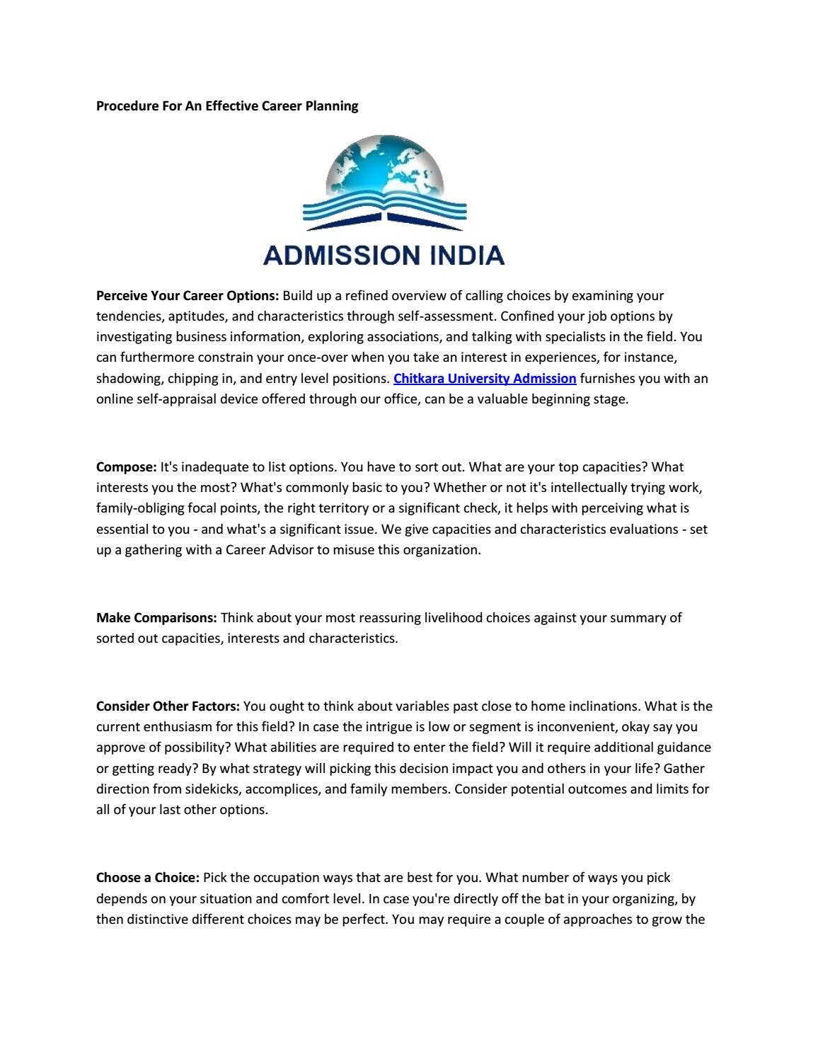 Procedure For An Effective Career Planning by Admission India - Issuu