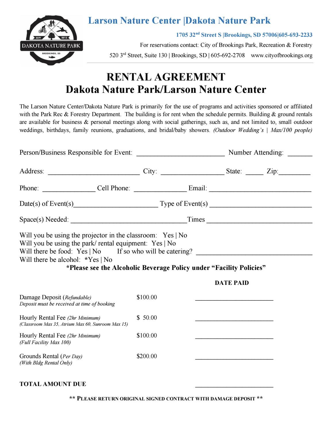 Dakota Nature Park and Larson Nature Center Rental Agreement by Visit