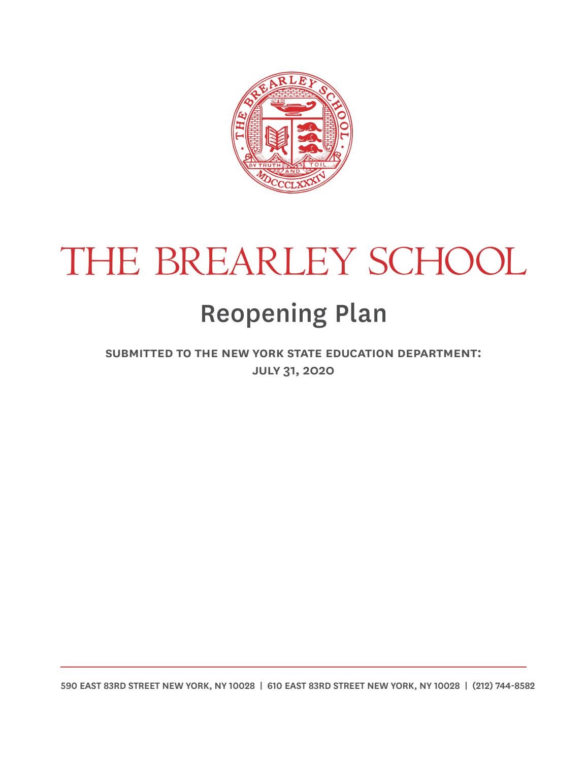 Reopening Plan Submitted To NYSED By The Brearley School Issuu