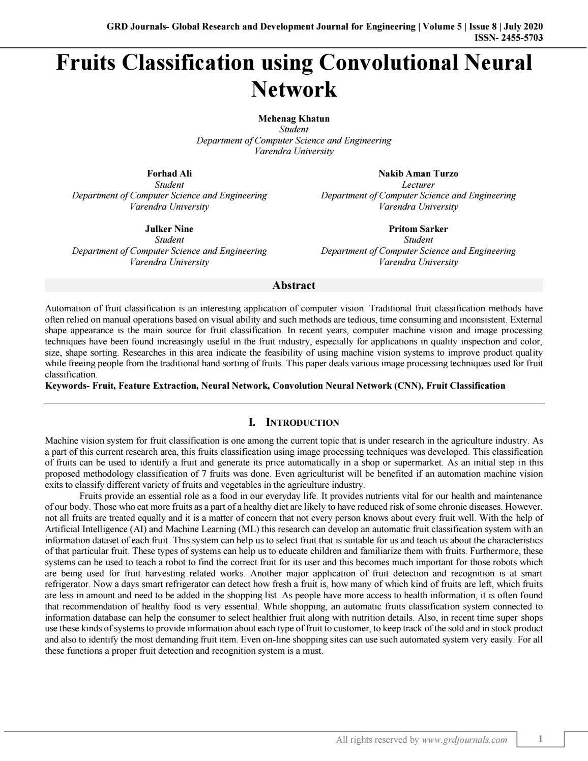 Fruits Classification using Convolutional Neural Network by GRD ...