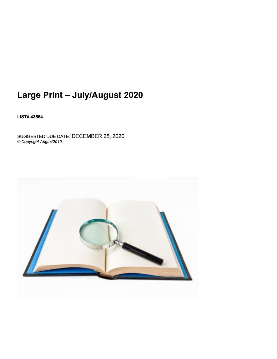 Large Print Catalogue July August 2020 by Library Services Centre Large Print Catalogue July August 2020 by Library Services Centre