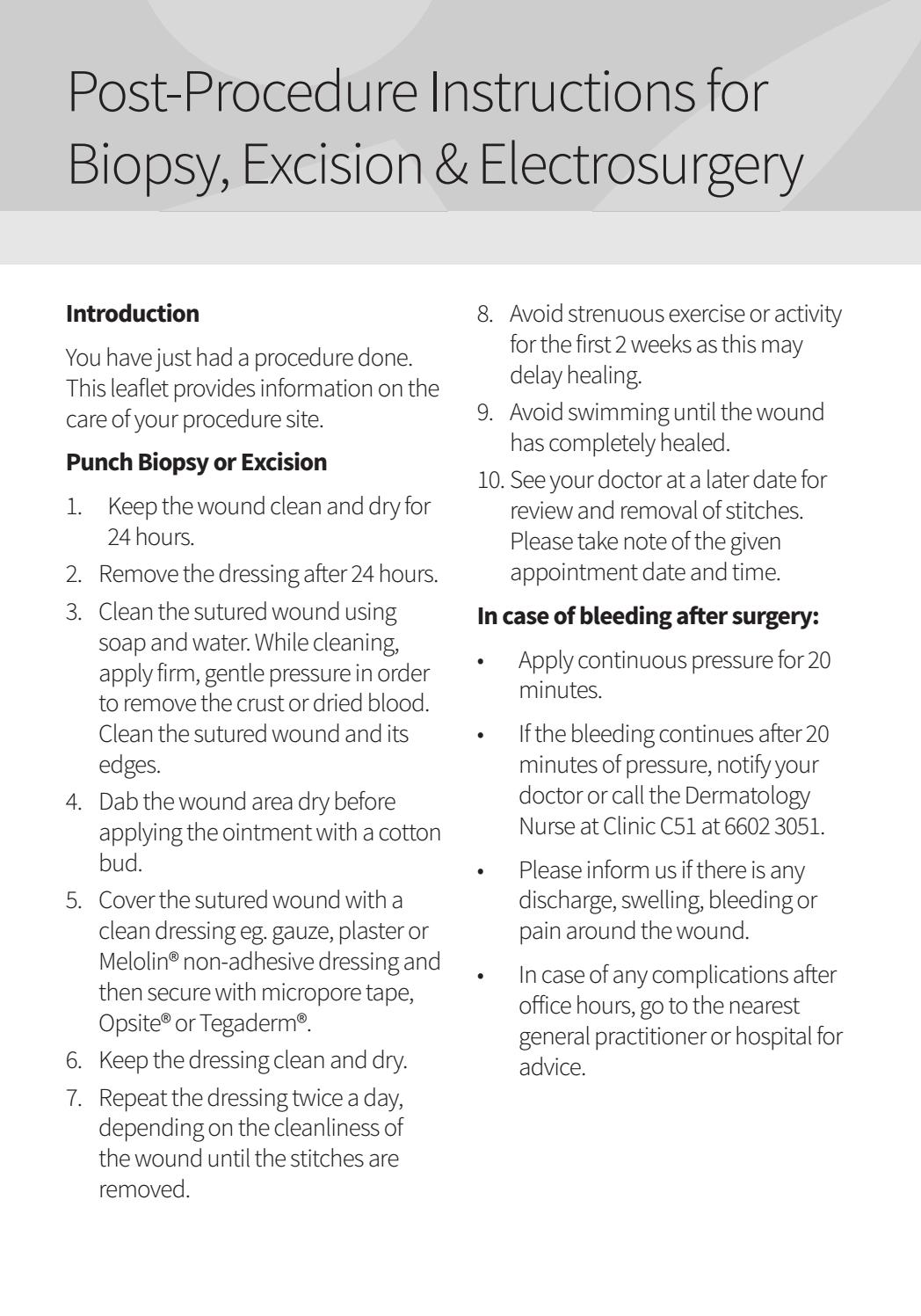 PostProcedure Instructions for Biopsy, Excision & Electrosurgery by