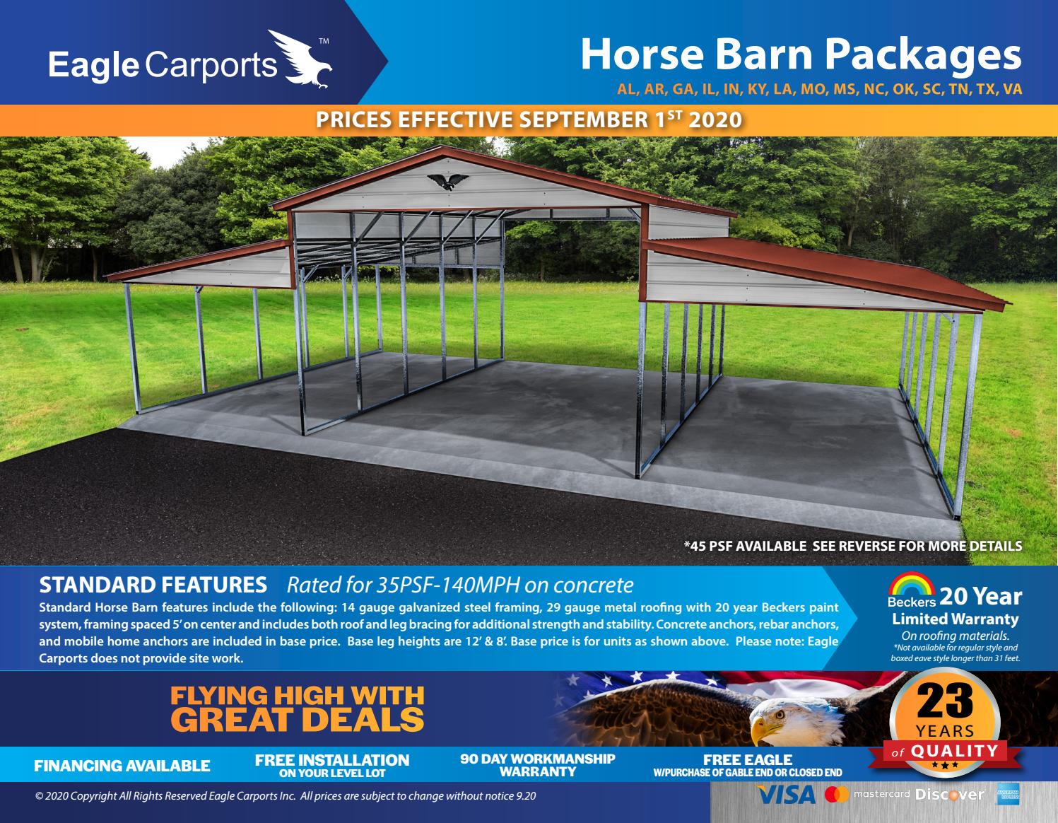 Blue Horse Barn Packages Price Flyer 92020 by Eagle Carports Issuu
