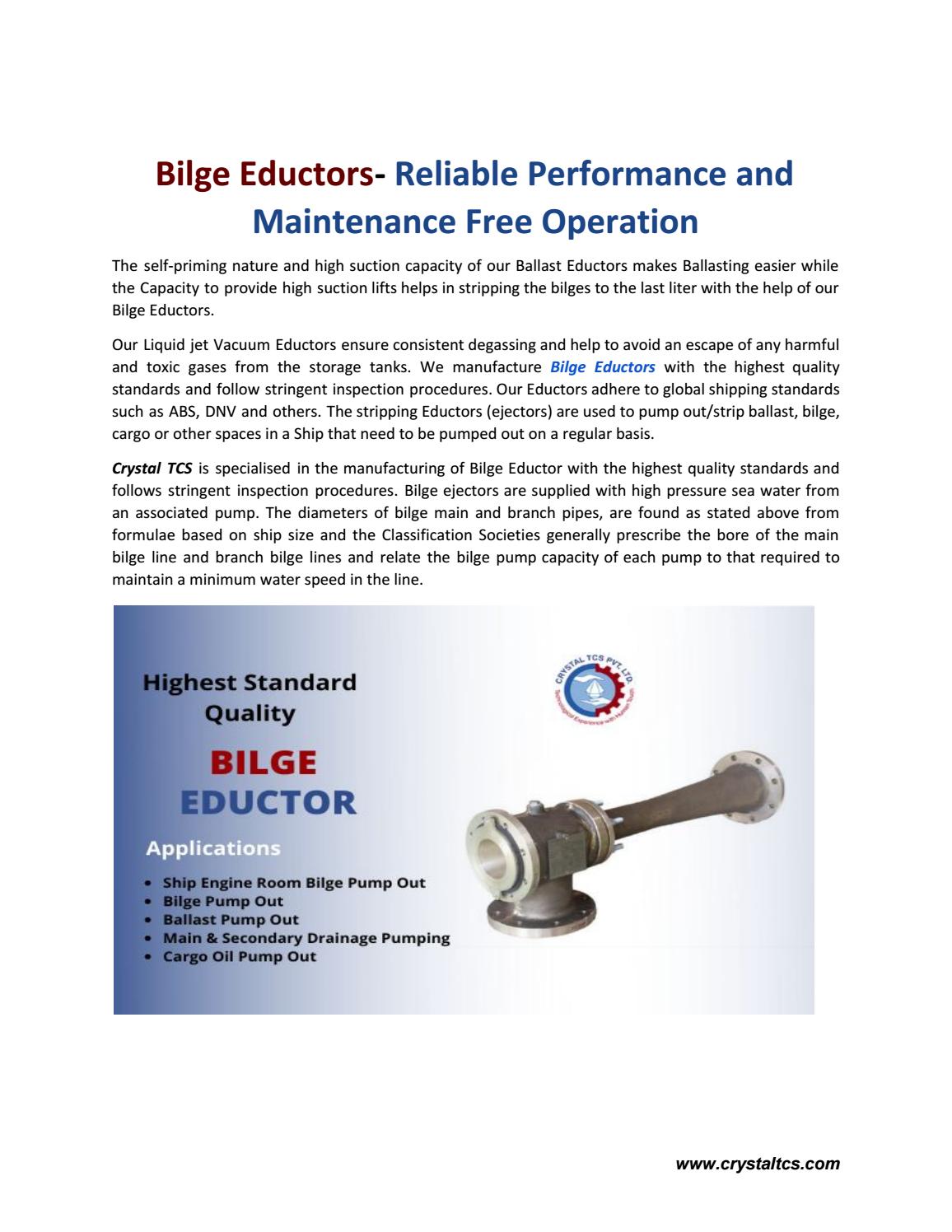 Bilge Eductors Reliable Performance and MaintenanceFree Operation by