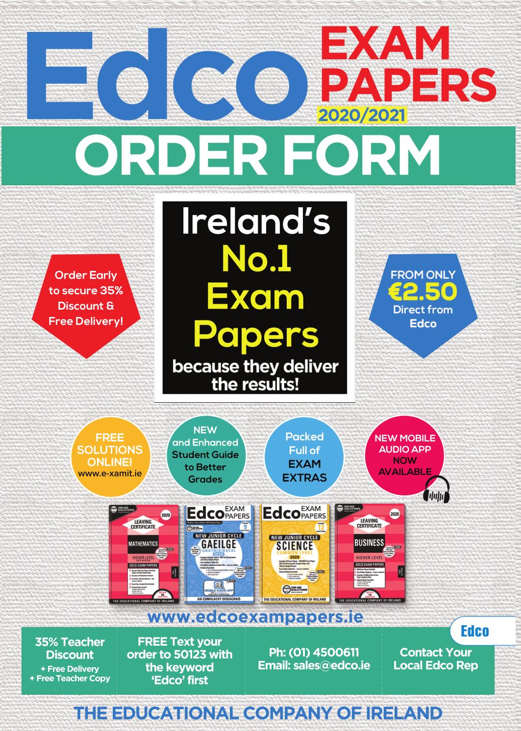 Edco Exam Paper 20202021 Order Form by Edco Ireland Issuu