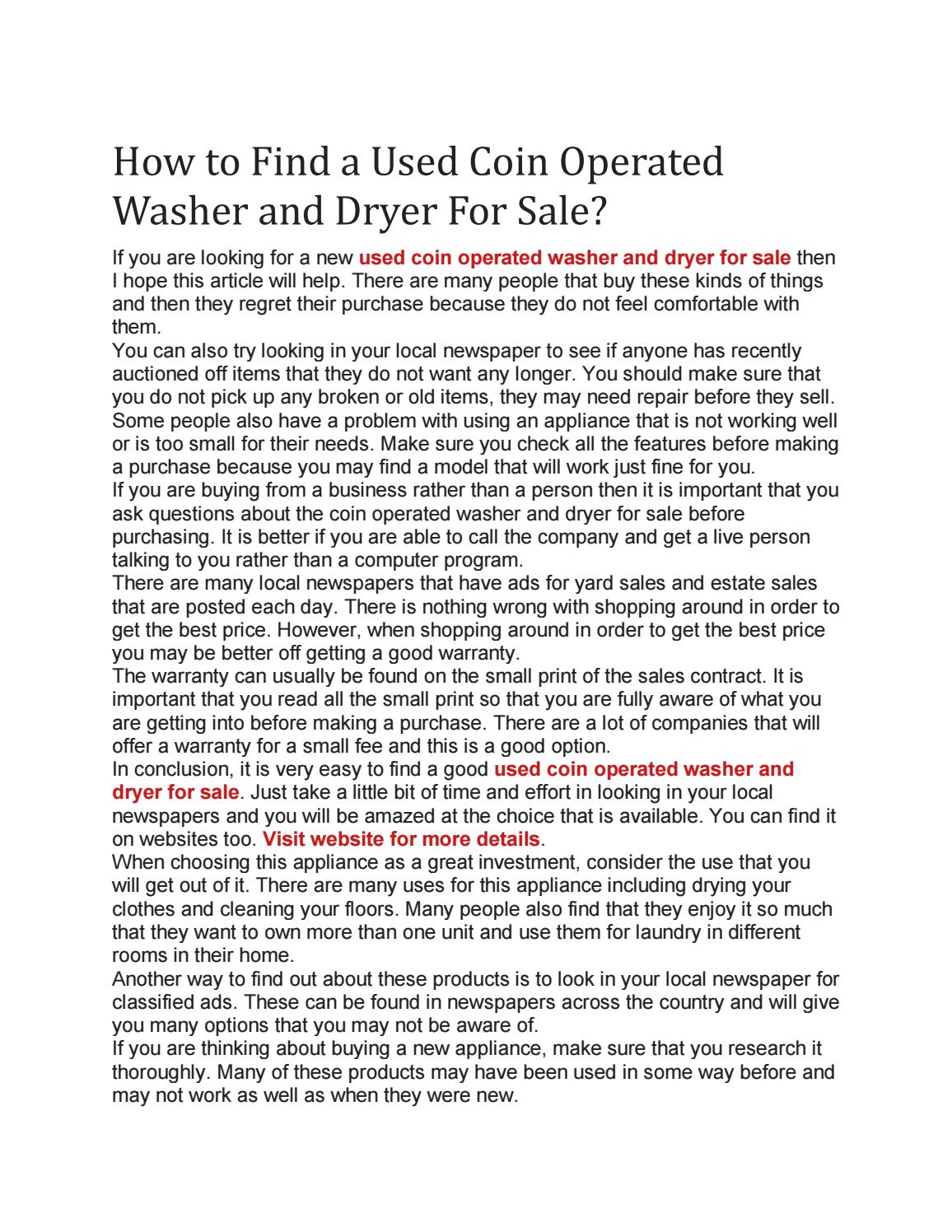 How to Find a Used Coin Operated Washer and Dryer For Sale? by