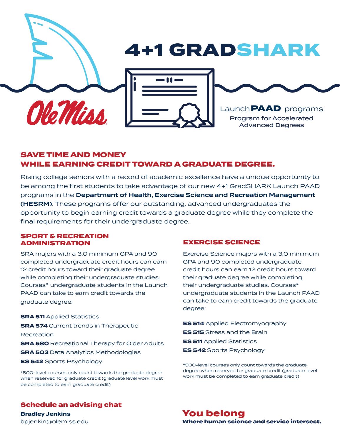 4+1 GradSHARK programs in Health, Exercise Science, and Recreation