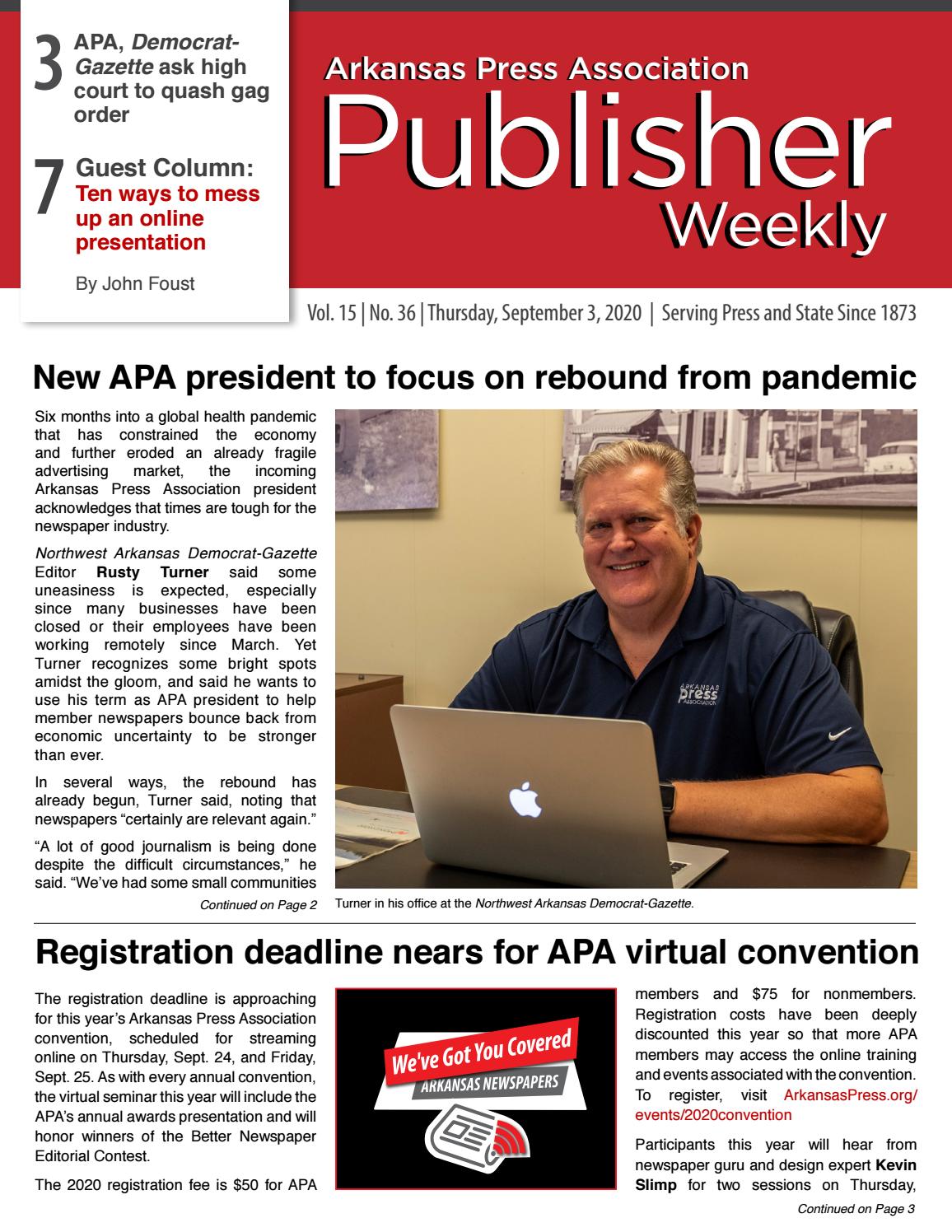 Arkansas Publisher Weekly September 3, 2020 by Arkansas Press