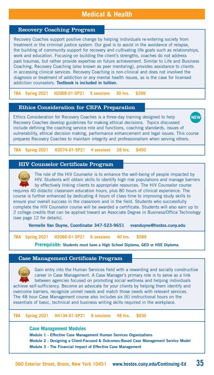 Fall 2020 Online Programs Continuing Education Catalog by Hostos ...