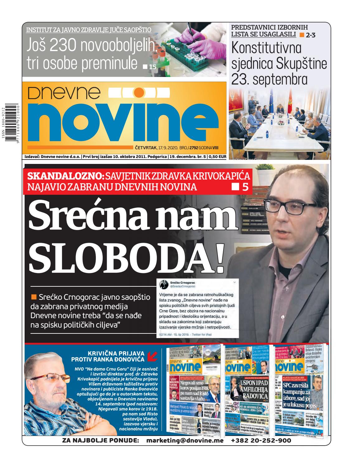 Dnevne novine, 17.9.2020. by Dnevne Novine - Issuu