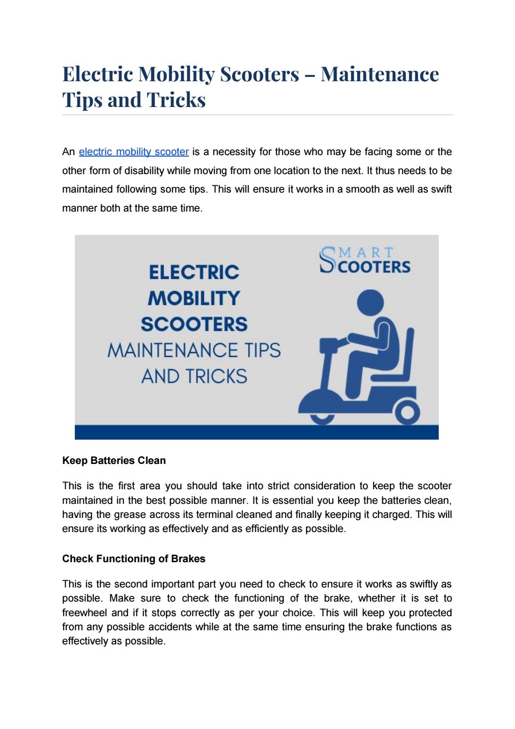 Electric Mobility Scooters Maintenance Tips and Tricks by Smart