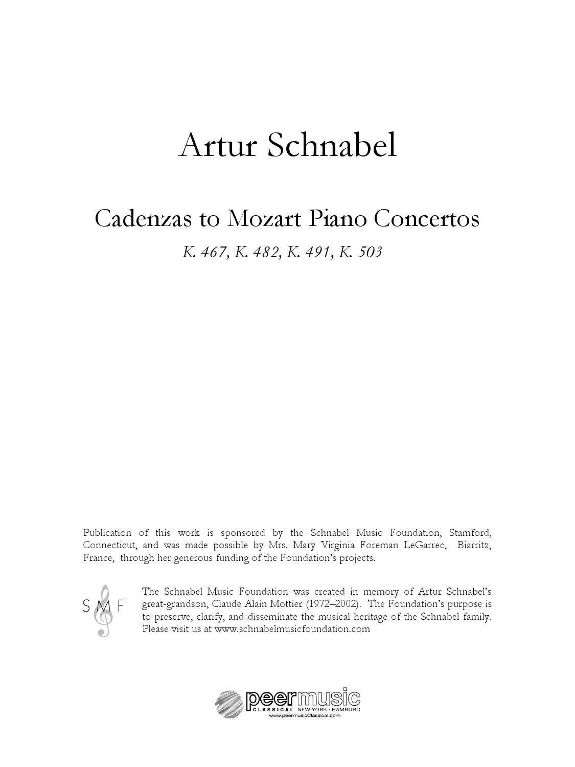 Schnabel - Cadenzas to Mozart Piano Concertos, K. 467, K. 482, K