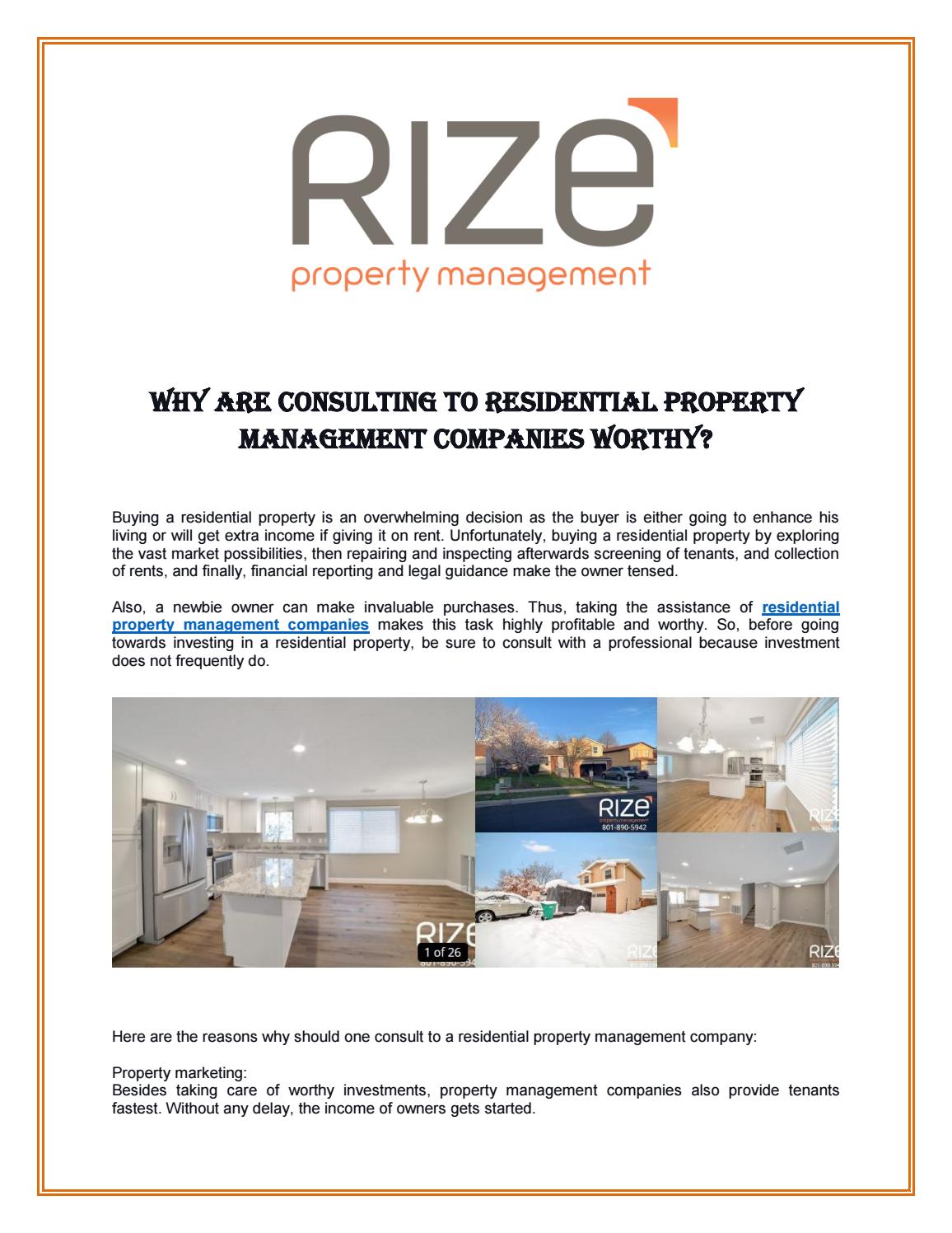 Why are consulting to residential property management companies worthy