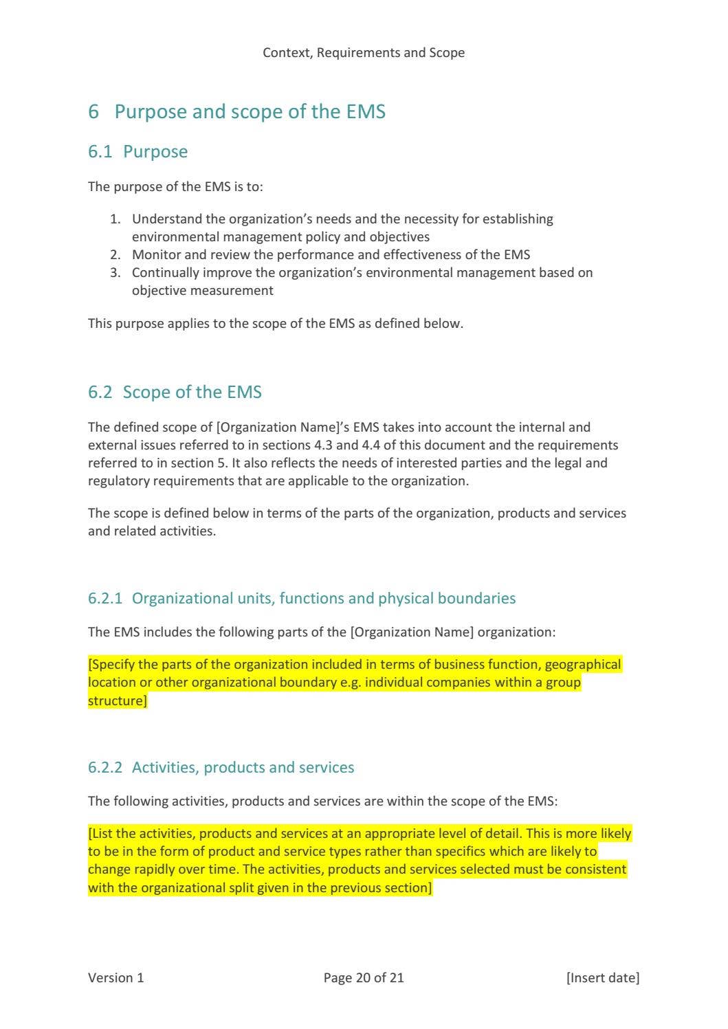 Example Ems Scope EMS-DOC-04-1 EMS Context, Requirements and Scope by CertiKit Limited ...