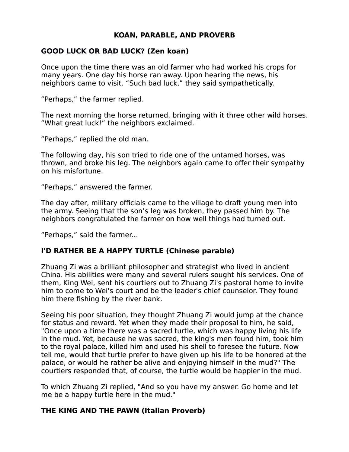 KOAN, PARABLE, PROVERB by billkohlmeyer - Issuu