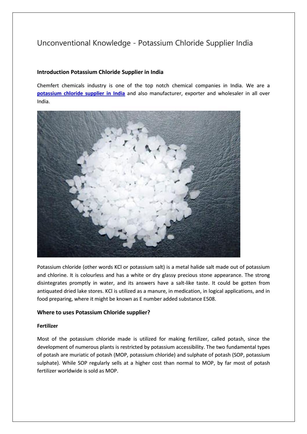 Best Indian Supplier Companies For Potassium Chloride By Chemfert Chemicals India Issuu