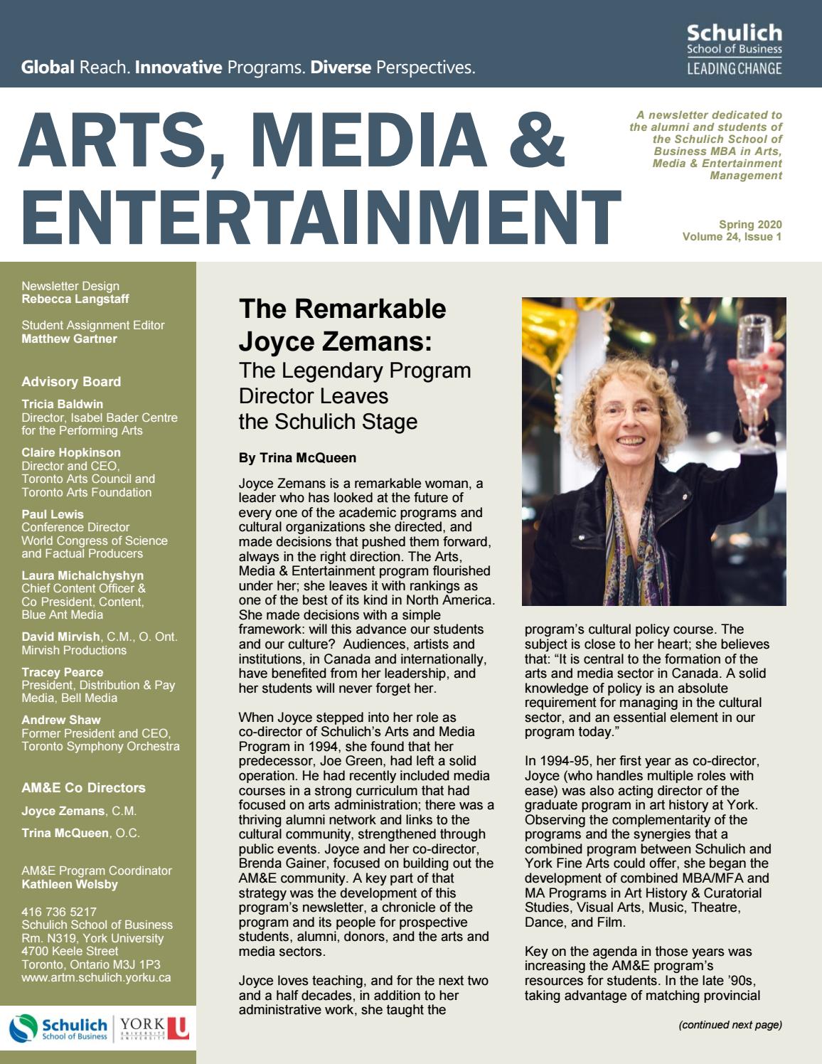 Arts, Media & Entertainment Newsletter 2020 by Schulich School of ...